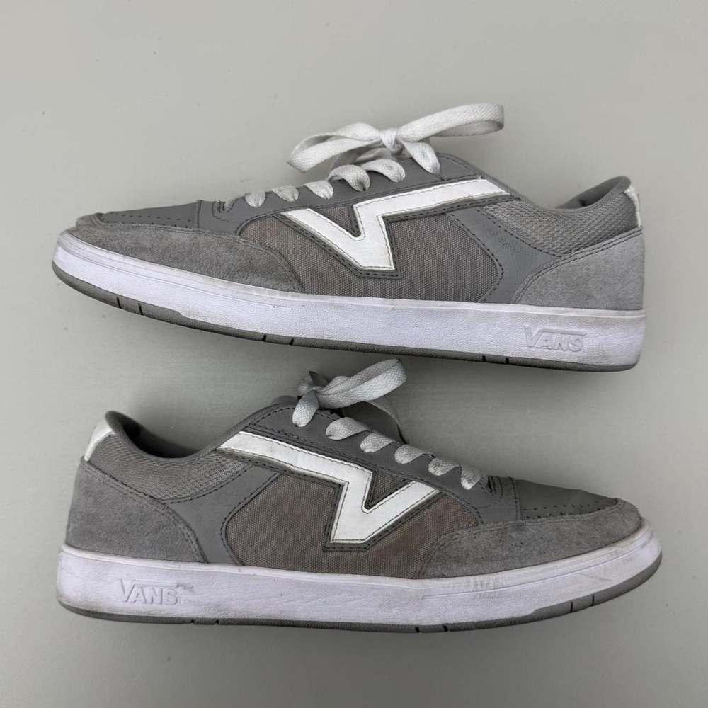 Vans gray & white sneakers with white V-shaped logo Size 10.5
